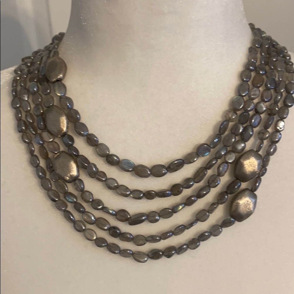 Beautiful 5-strand Labradorite necklace with SS